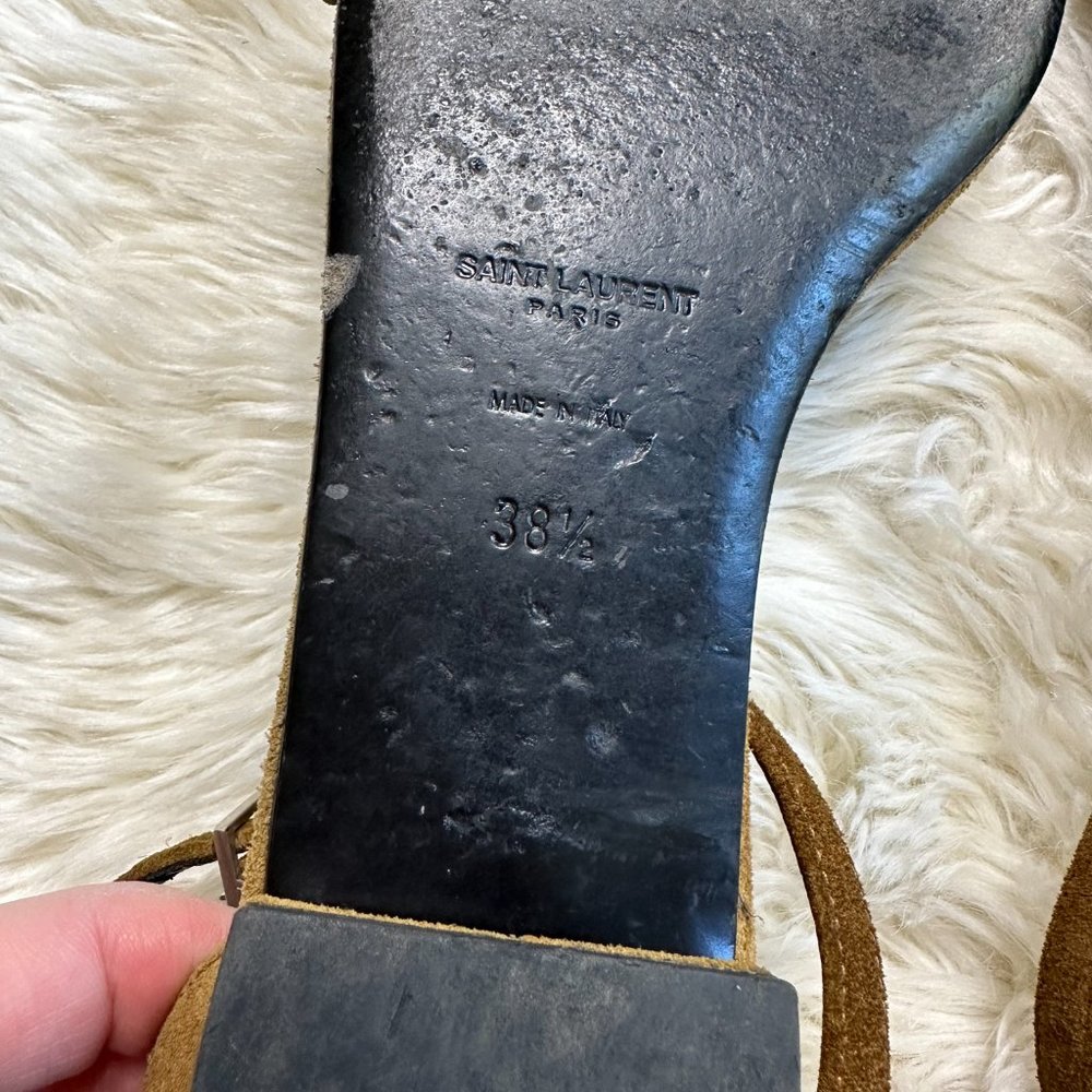 Saint Laurent Tan Studded Suede Ankle-Strap Flat Sandal Women's 38.5 - Picture 8 of 8